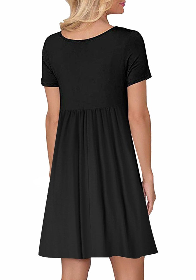 Black Button-Down Short Sleeves Flowy Swing Dress – Lookbook Store